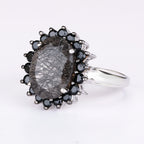 Black Rutile Ring With Black Spinel 5.90 Carats Sterling Silver