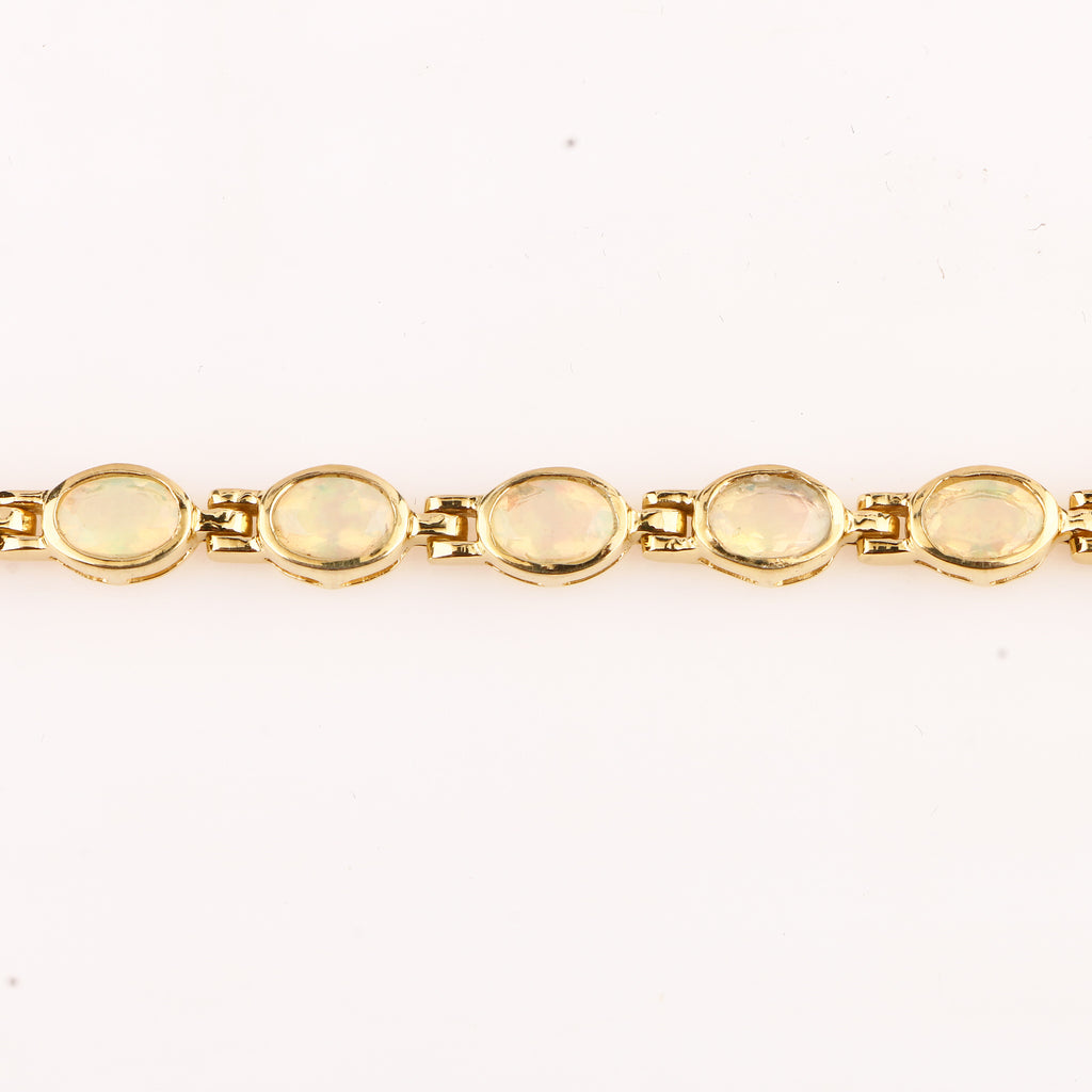 Natural Ethiopian Opal Bracelet 4.08 Carats Gold Plated Silver