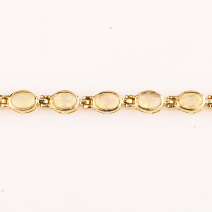 Natural Ethiopian Opal Bracelet 4.08 Carats Gold Plated Silver