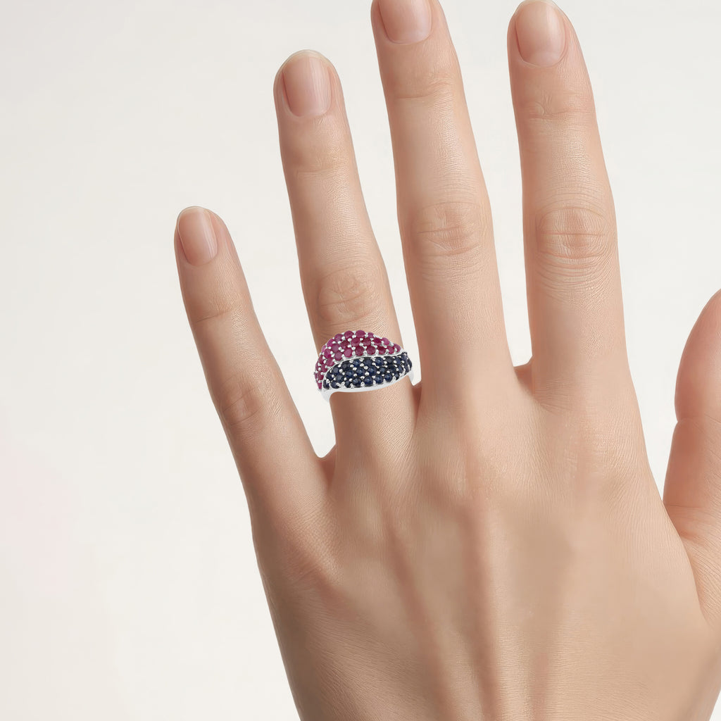 Ruby Ring With Blue Sapphire 2.12 Carats Sterling Silver