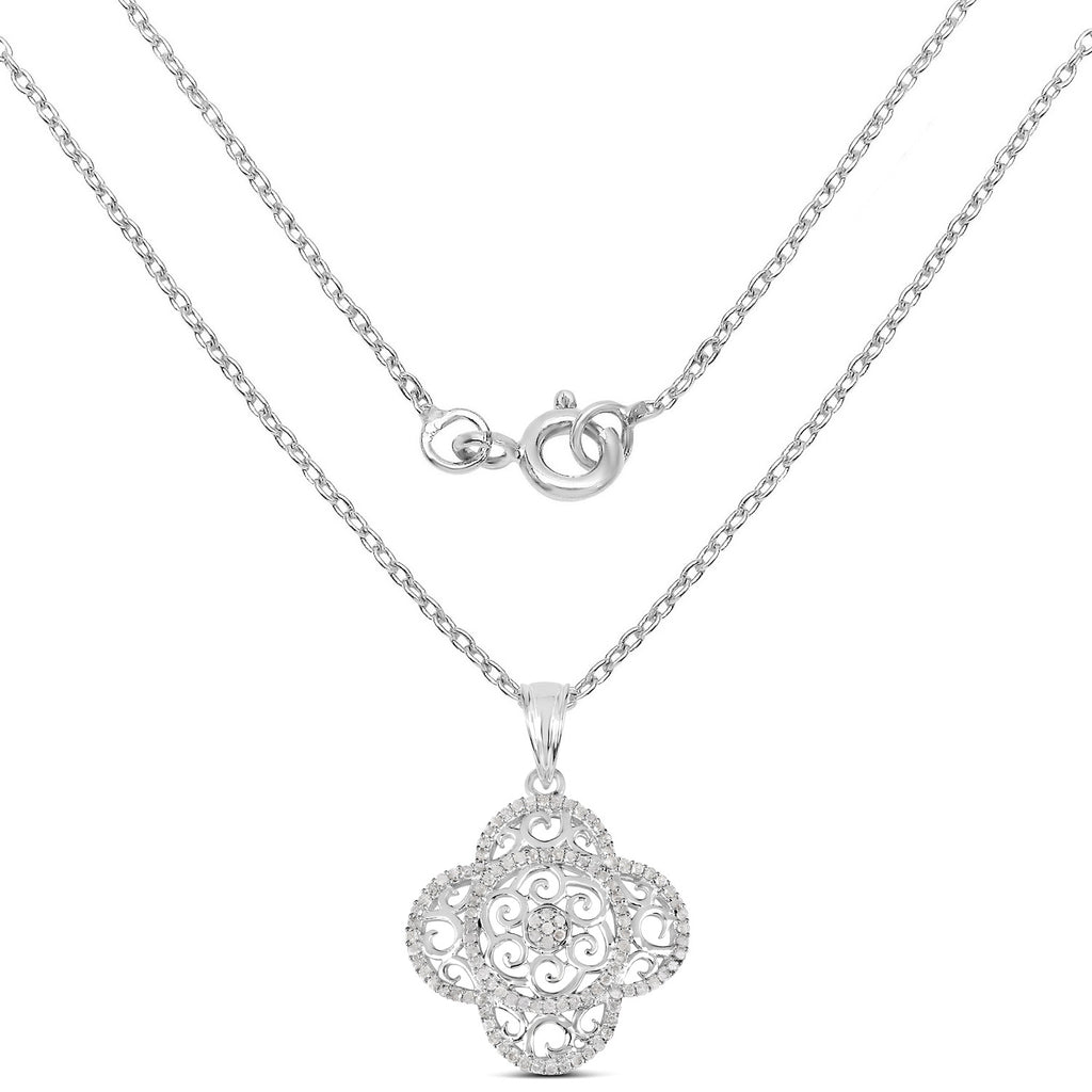 Diamond Flower Pendant 0.56 Carats Sterling Silver