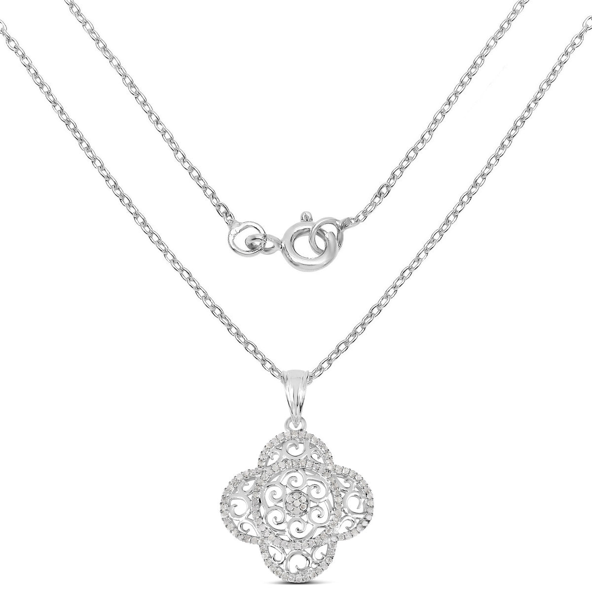 Diamond Flower Pendant 0.56 Carats Sterling Silver