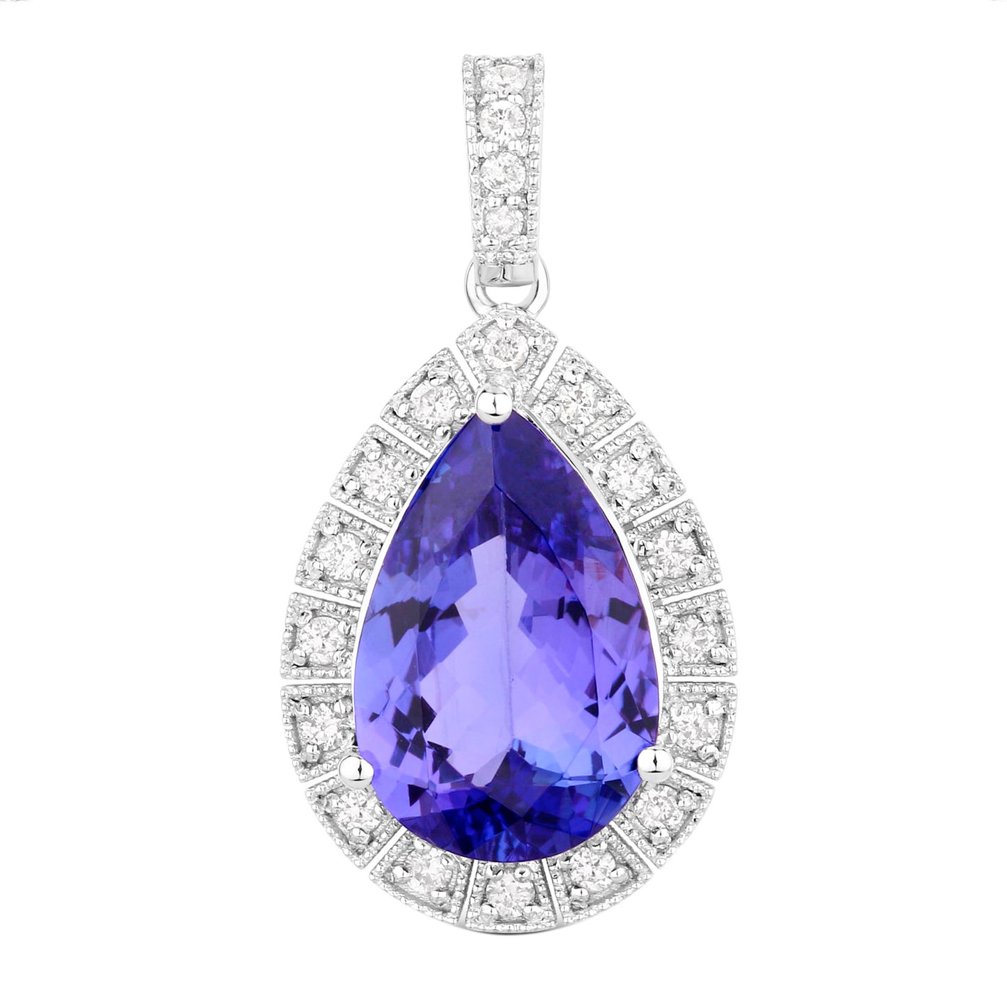 Tanzanite Pendant Necklace Diamonds 3.12 Carats 14K White Gold