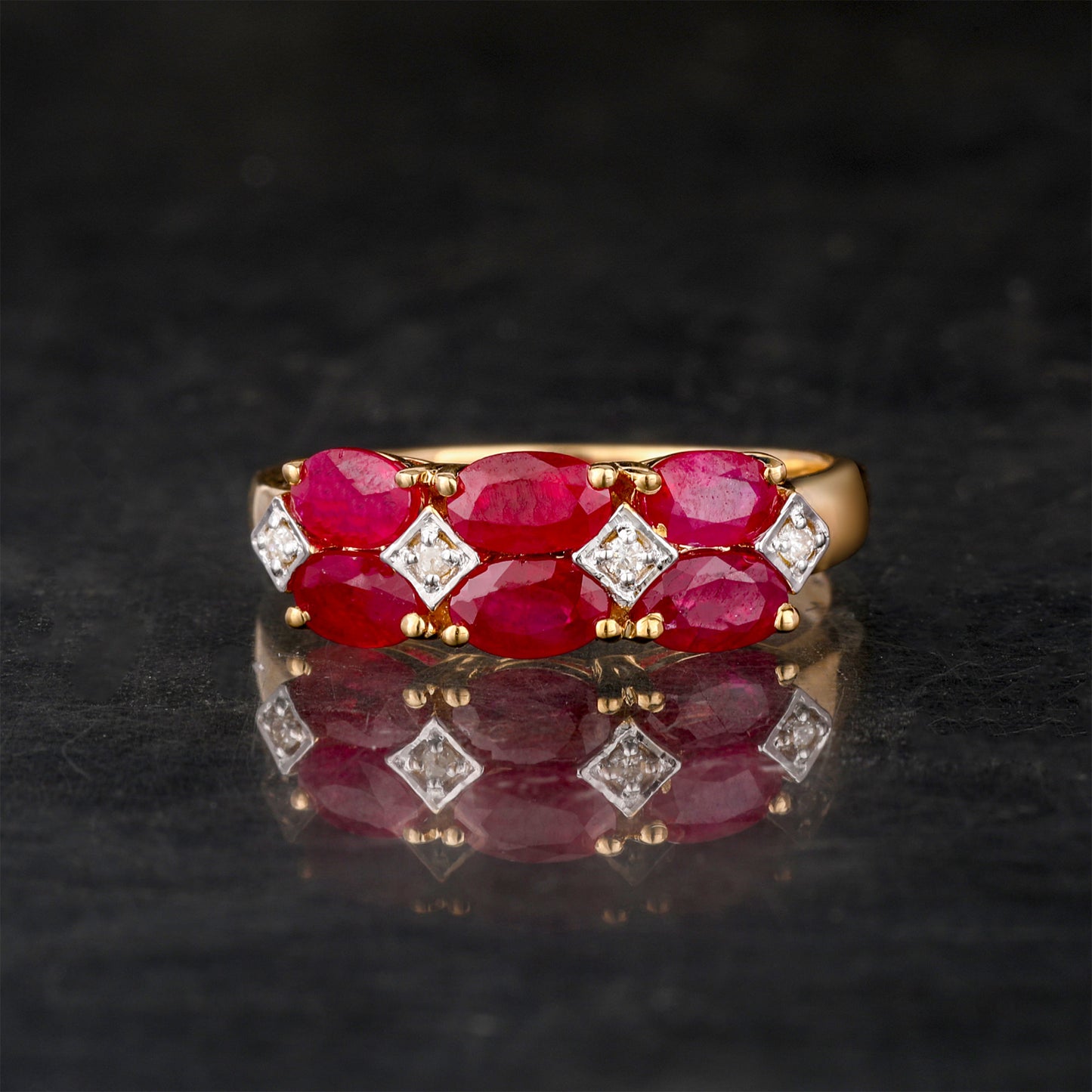 Natural Burma Ruby Ring With Diamonds 1.66 Carats 9K Yellow Gold