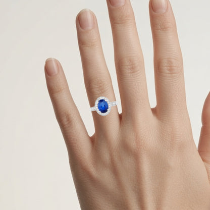 Blue Sapphire Ring With Diamonds 2.5 Carats 18K White Gold