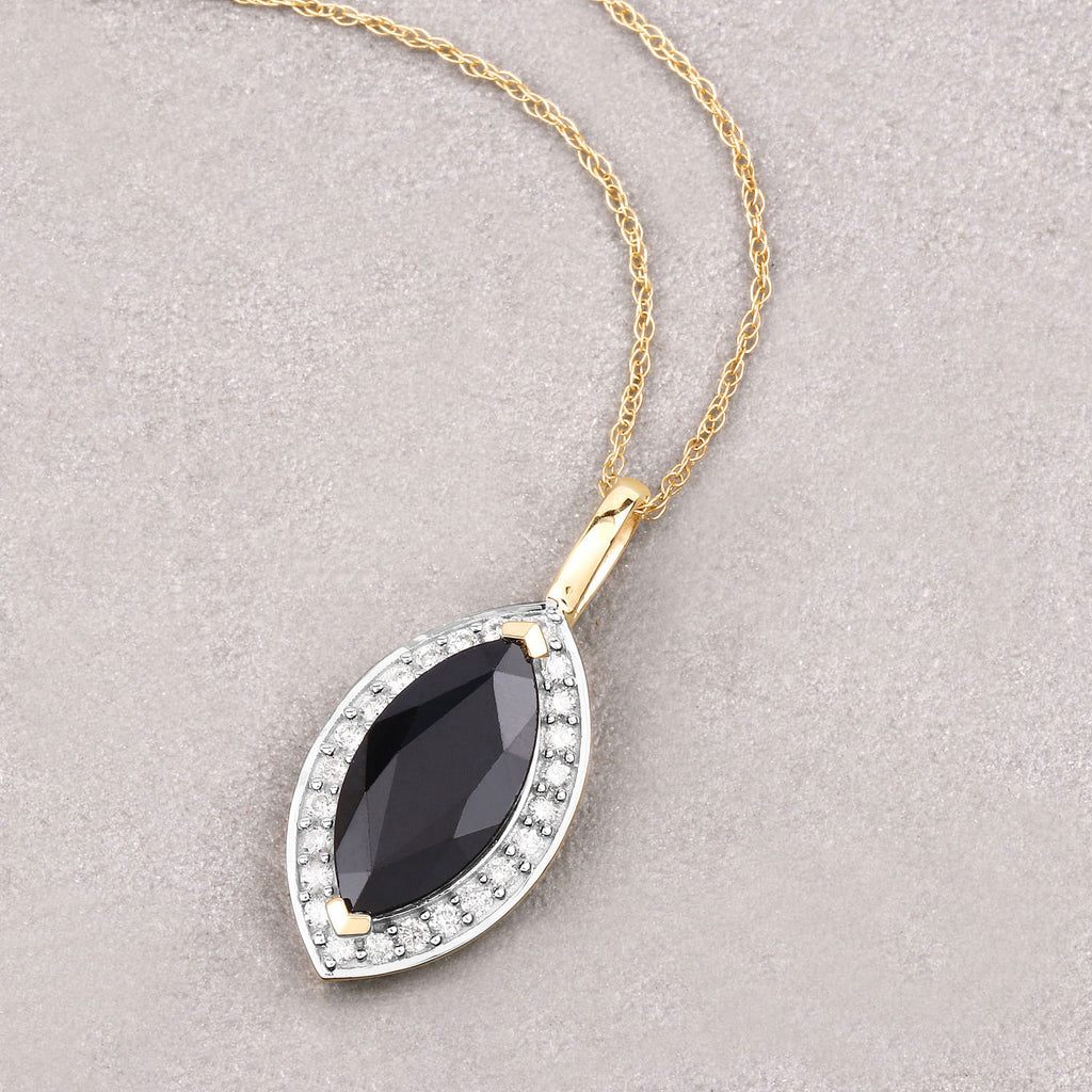 Blue Sapphire Pendant With Diamonds 2.26 Carats 10K Yellow Gold