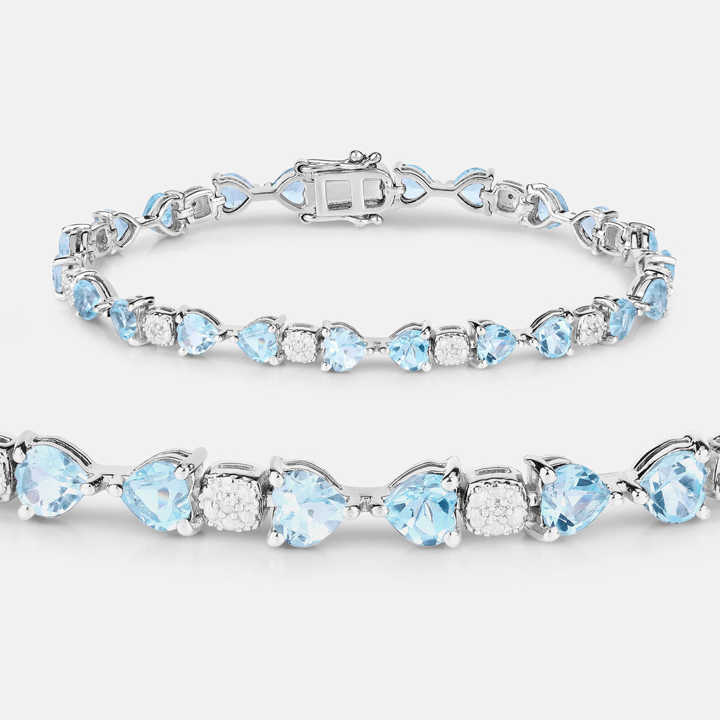 Blue Topaz Tennis Bracelet With Diamonds 11 Carats Sterling Silver