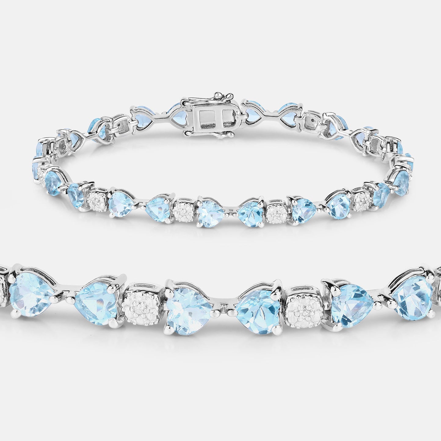 Blue Topaz Tennis Bracelet With Diamonds 11 Carats Sterling Silver