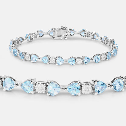 Blue Topaz Tennis Bracelet With Diamonds 11 Carats Sterling Silver