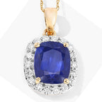 Blue Sapphire Pendant With Diamonds 3.58 Carats 18K Yellow Gold