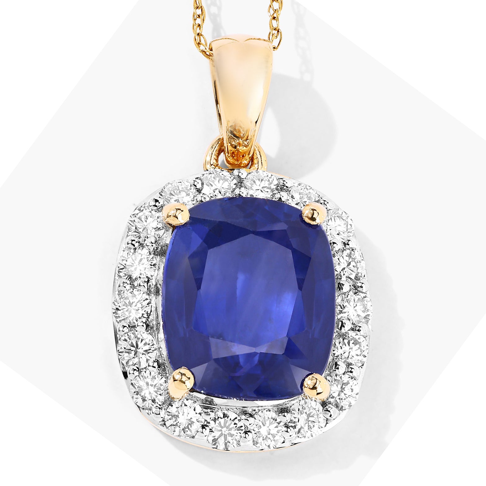 Blue Sapphire Pendant With Diamonds 3.58 Carats 18K Yellow Gold