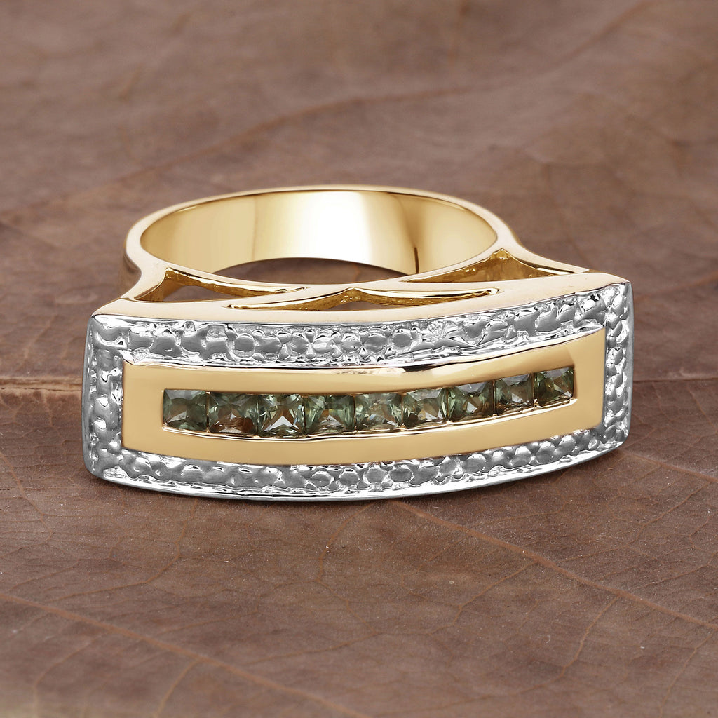 Green Sapphire Ring 1.06 Carats Gold Plated Silver