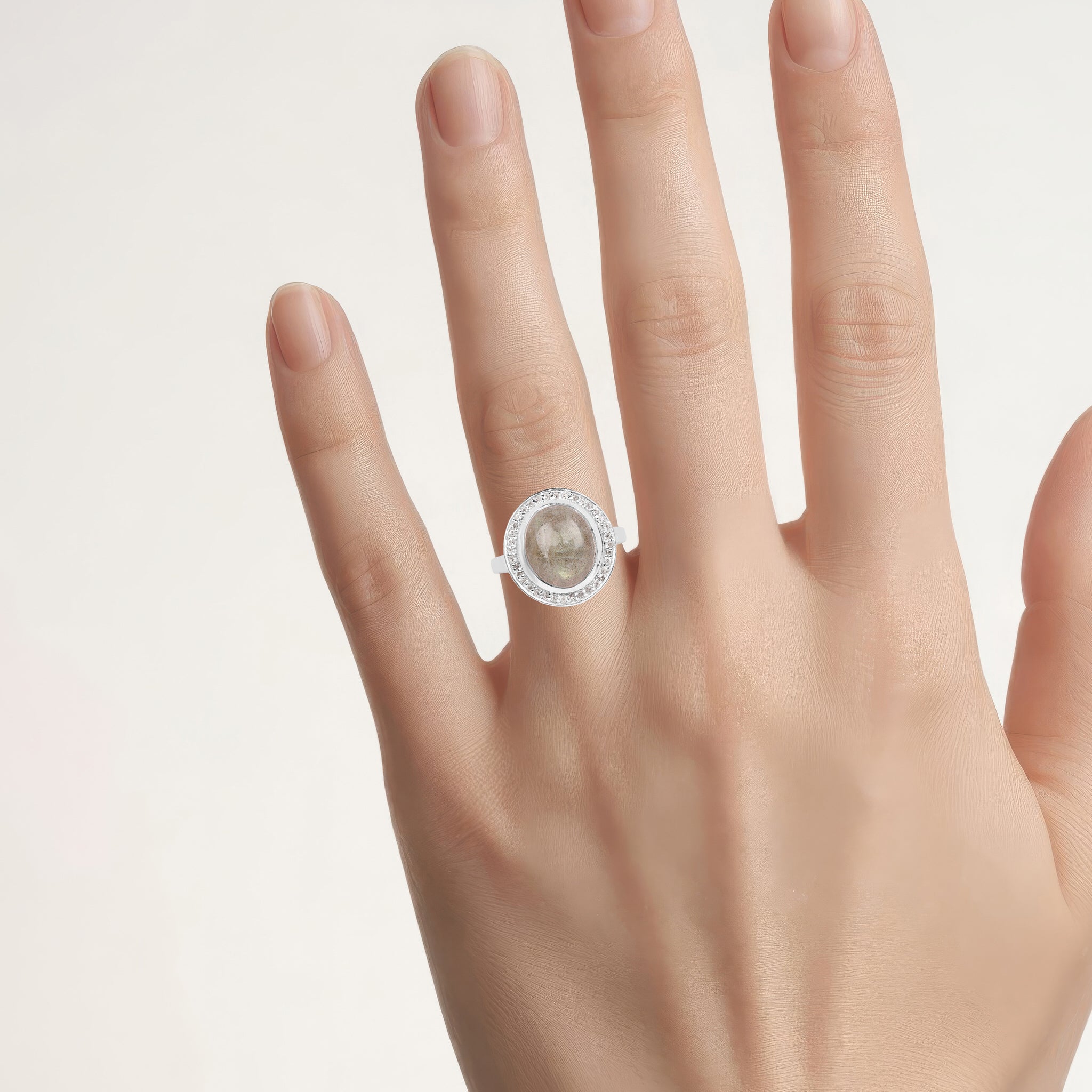 Labradorite Ring With White Topaz 5.4 Carats Sterling Silver