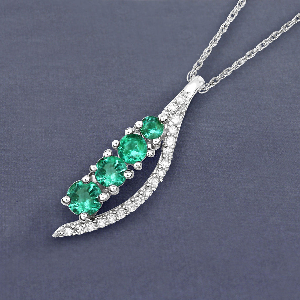 Zambian Emerald Pendant With Diamonds 0.26 Carats 14K White Gold
