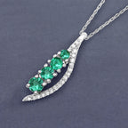 Zambian Emerald Pendant With Diamonds 0.26 Carats 14K White Gold