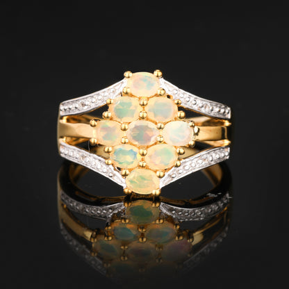 Natural Ethiopian Opal Ring With White Topaz 0.96 Carats Gold Plated Silver