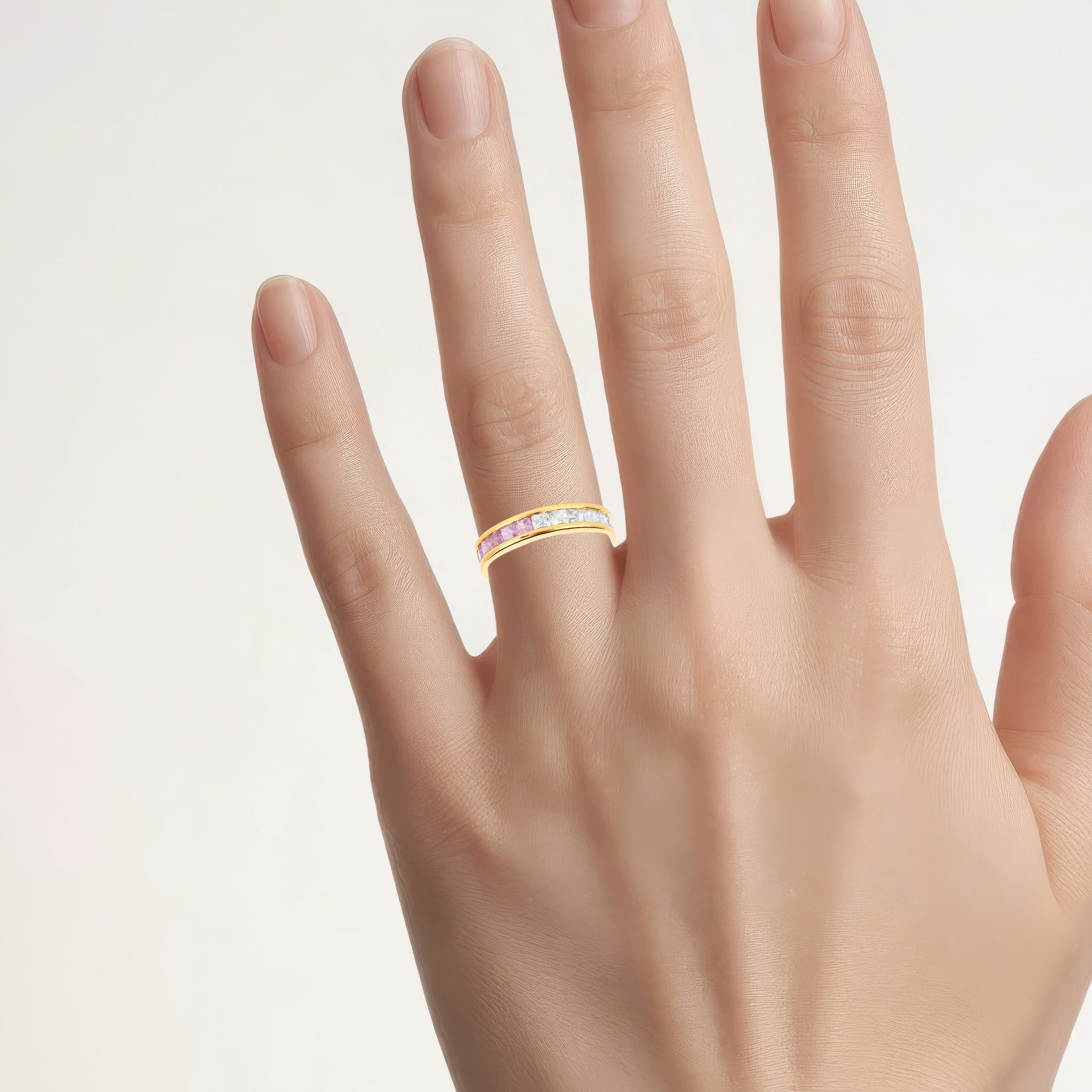 Multicolor Sapphire Eternity Band Ring 4.26 Carats Gold Plated Silver