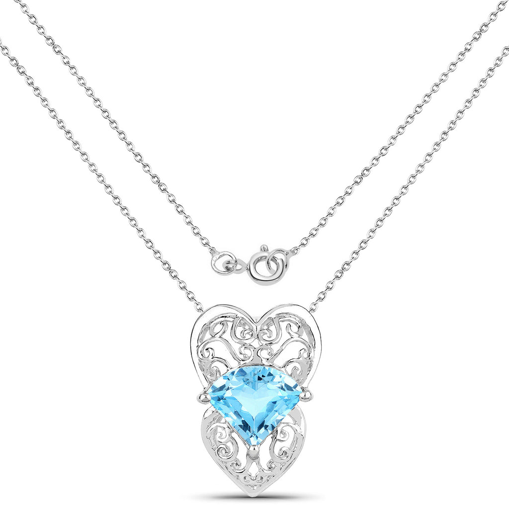 Swiss Blue Topaz Pendant 4.64 Carats Sterling Silver