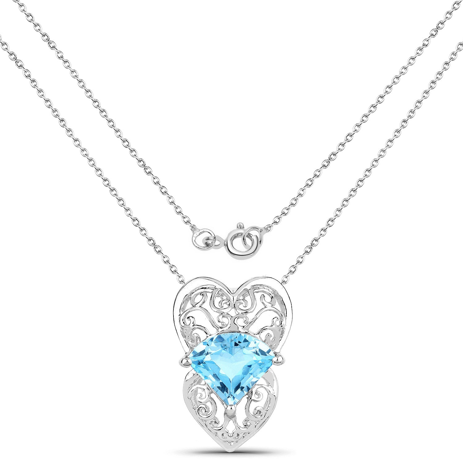 Swiss Blue Topaz Pendant 4.64 Carats Sterling Silver