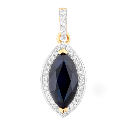 Blue Sapphire Pendant Necklace Diamonds 2.28 Carats 10K Yellow Gold
