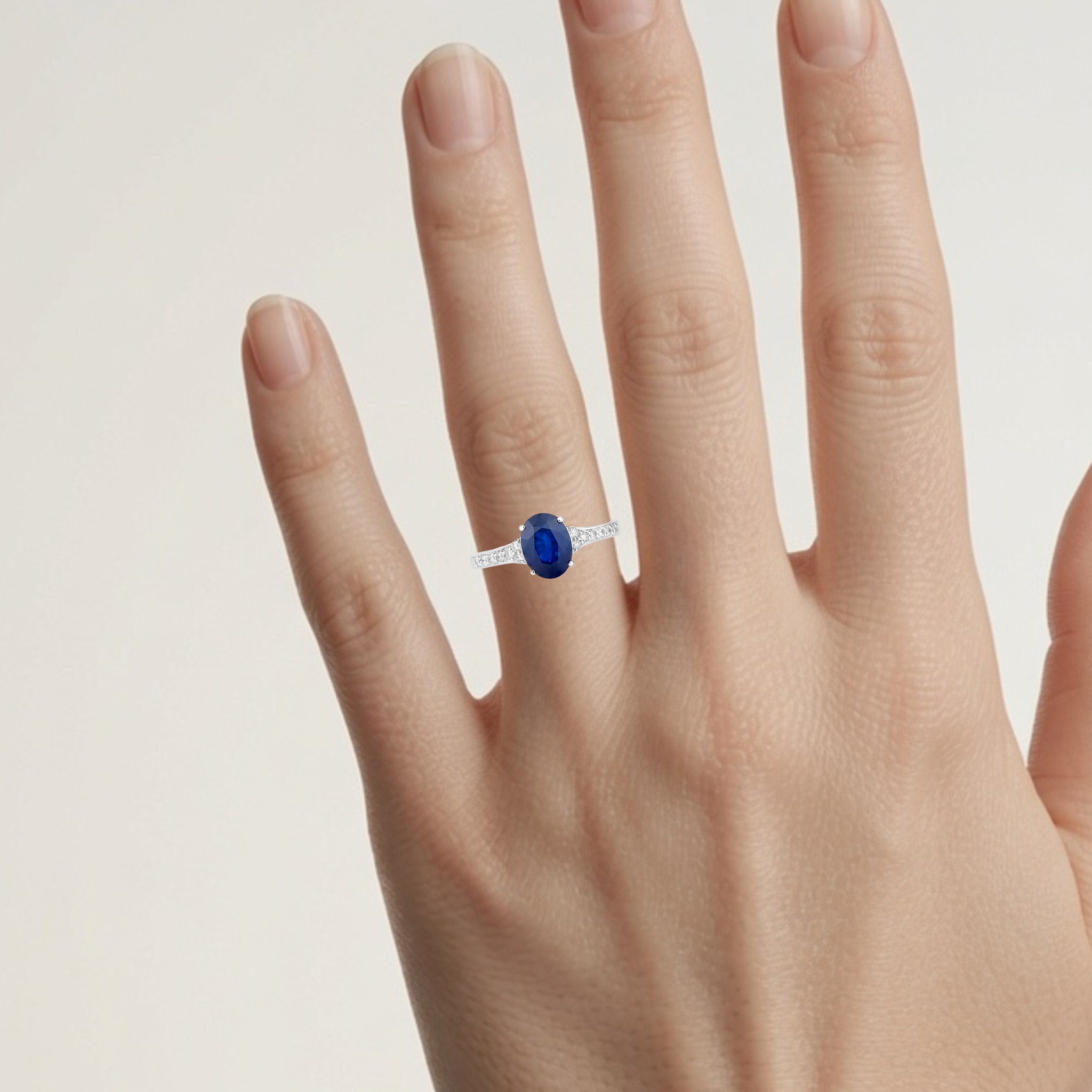 Blue Sapphire Ring With Diamonds 2.2 Carats 18K White Gold