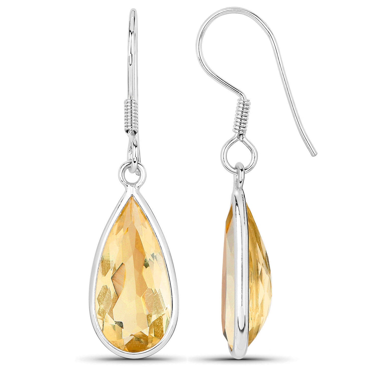 Teardrop Citrine Dangle Earrings 10 Carats 18K White Gold Plated Silver