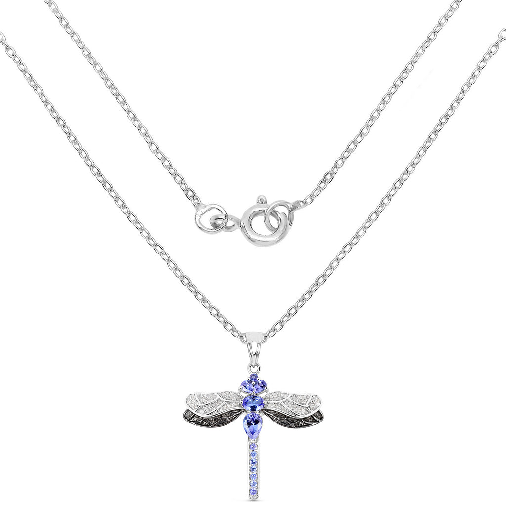 Tanzanite Dragonfly Pendant With White Topaz 1.82 Carats Sterling Silver