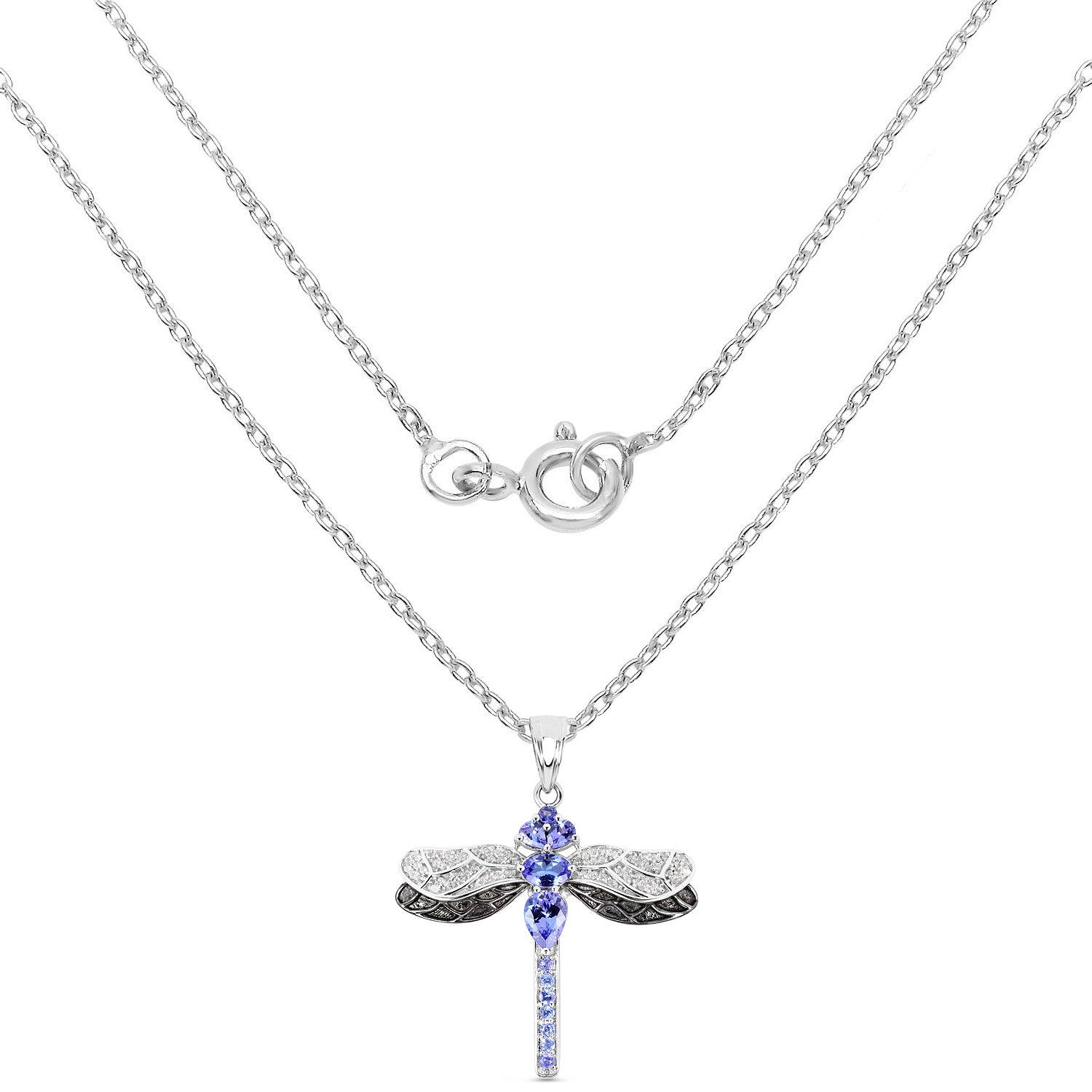 Tanzanite Dragonfly Pendant With White Topaz 1.82 Carats Sterling Silver