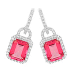 Pink Topaz Earrings With Diamonds 7.8 Carats Sterling Silver