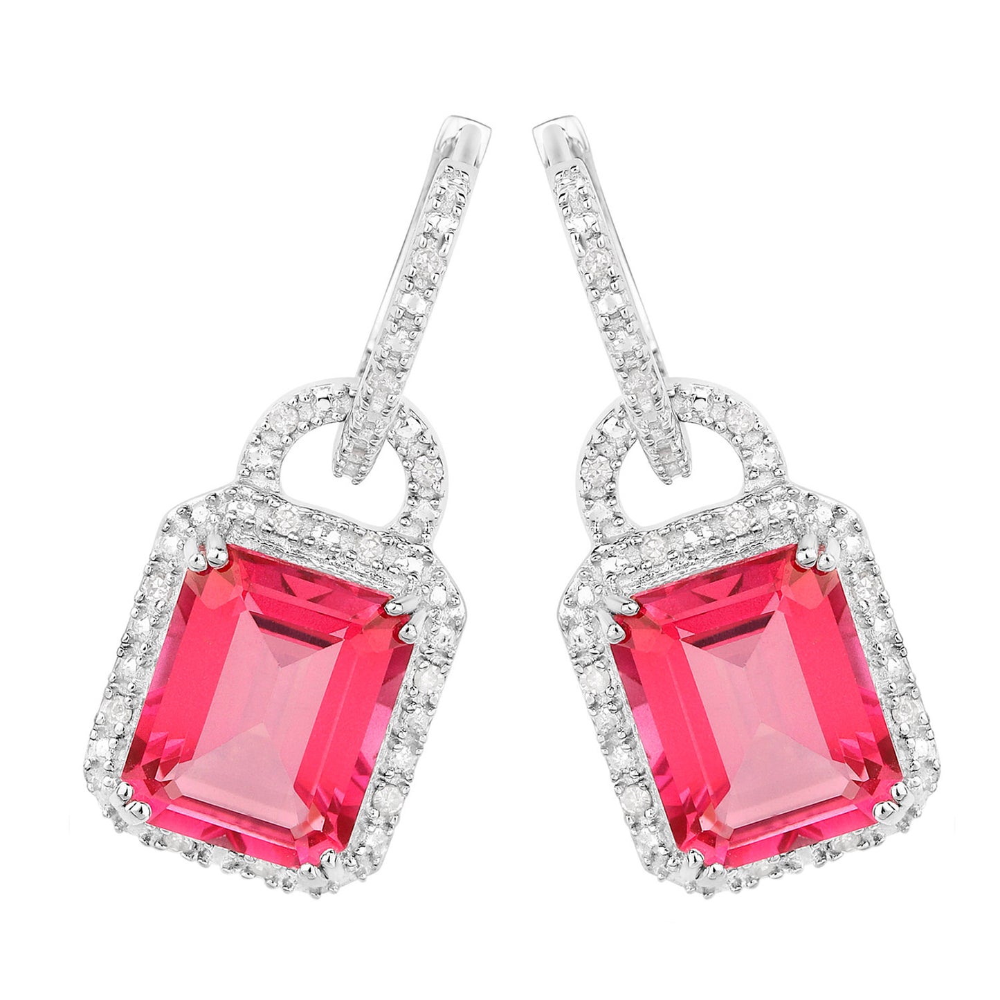 Pink Topaz Earrings With Diamonds 7.8 Carats Sterling Silver