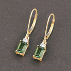 Green Tourmaline Earrings With Diamonds 1.24 Carats 14K Yellow Gold