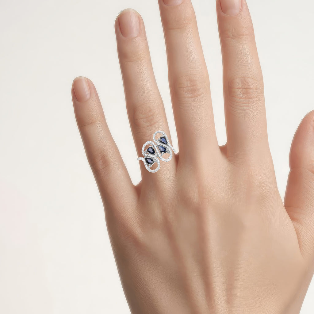 Blue Sapphire Ring With White Zircon 1.38 Carats Sterling Silver