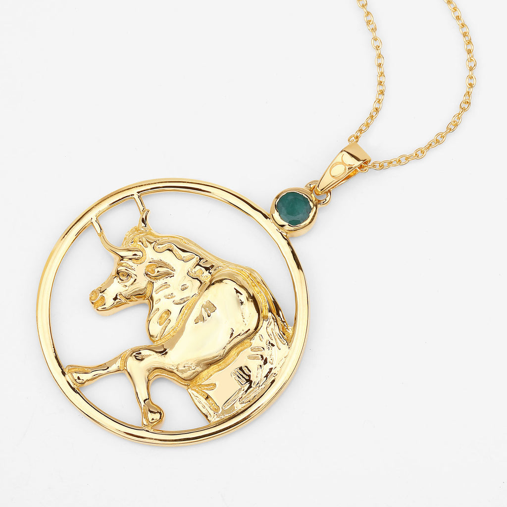 Emerald Bull Pendant 0.22 Carats Gold Plated Silver