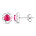 Ruby Earrings Diamonds 1.2 Carats 14K White Gold