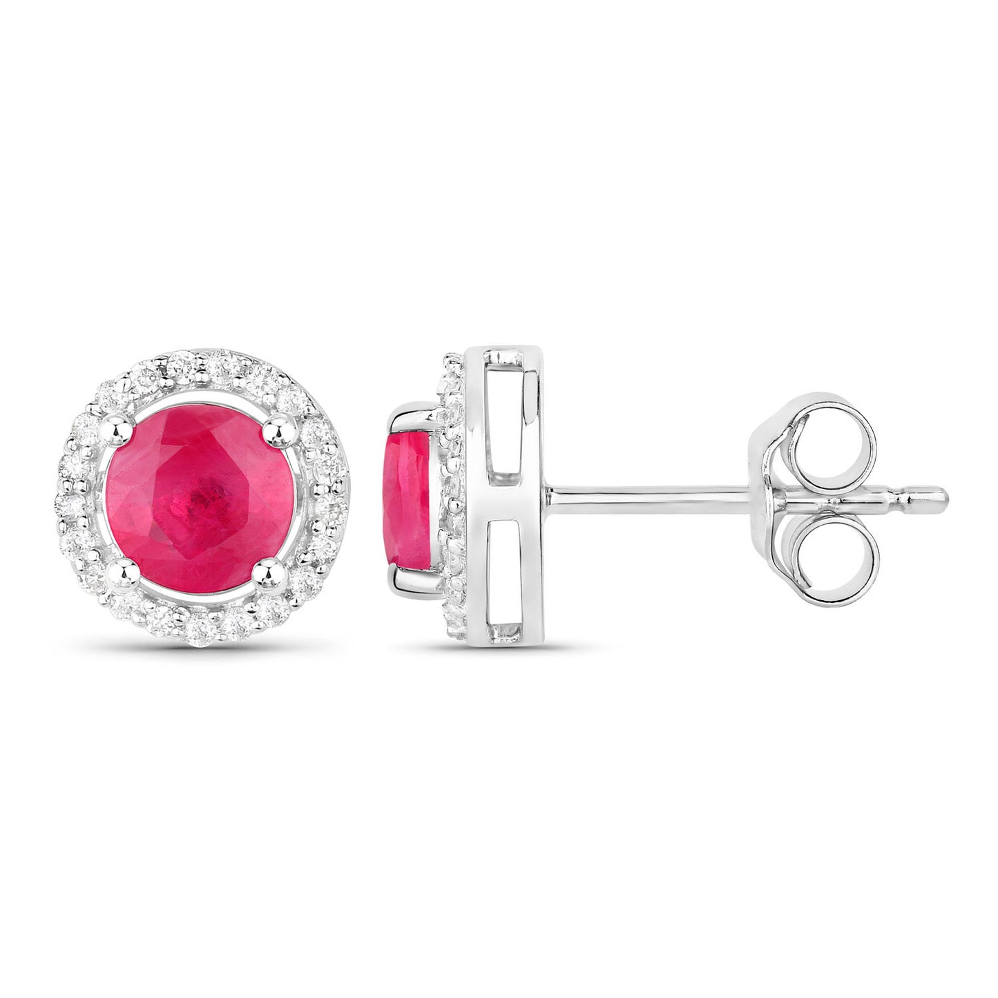 Ruby Earrings Diamonds 1.2 Carats 14K White Gold