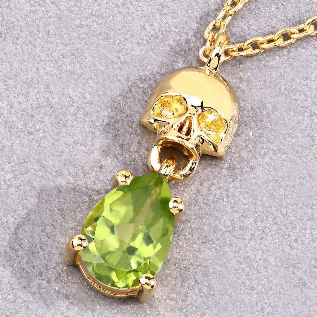 Peridot Skull Pendant 0.74 Carats Gold Plated Silver