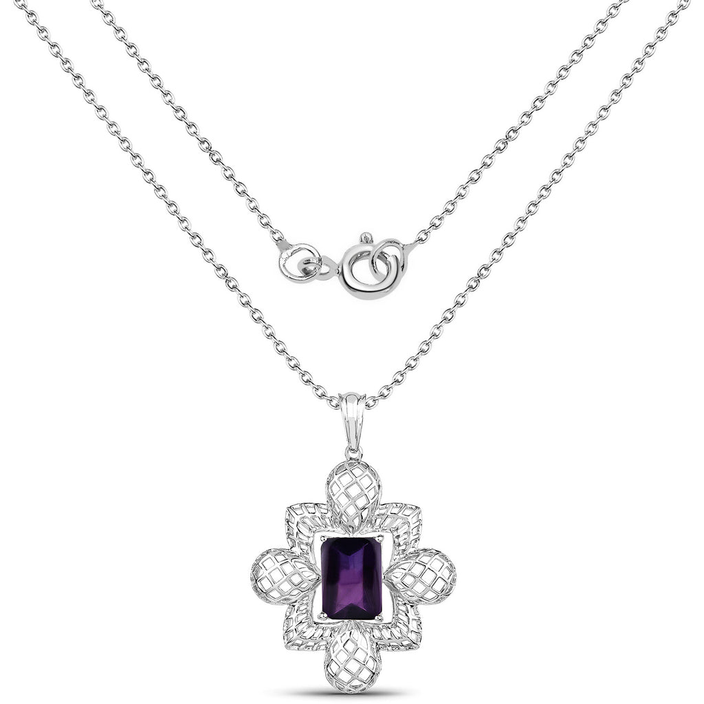 Amethyst Flower Pendant 7.78 Carats Sterling Silver
