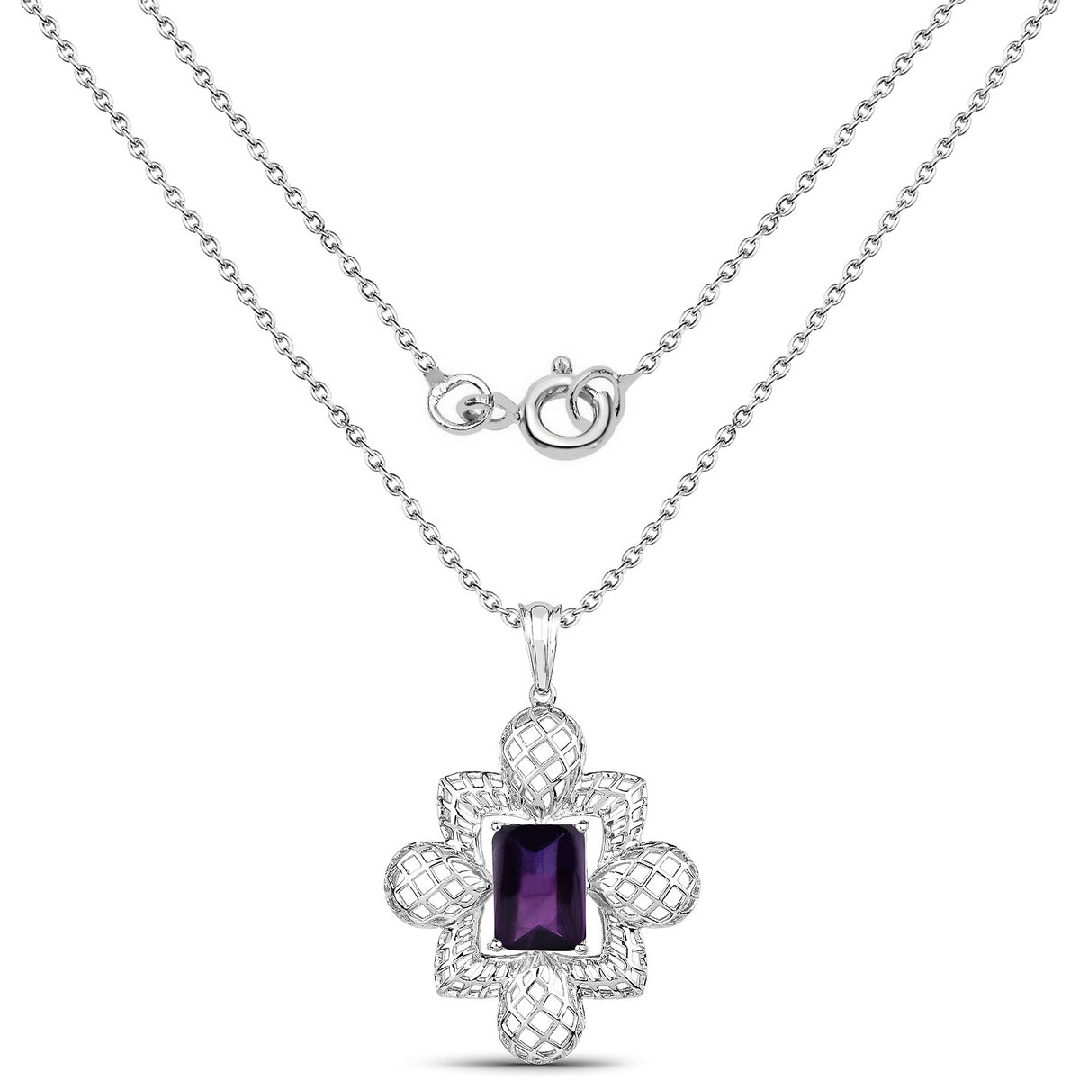 Amethyst Flower Pendant 7.78 Carats Sterling Silver