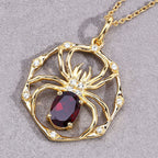 Garnet Spider Pendant With White Topaz 1.4 Carats Gold Plated Silver