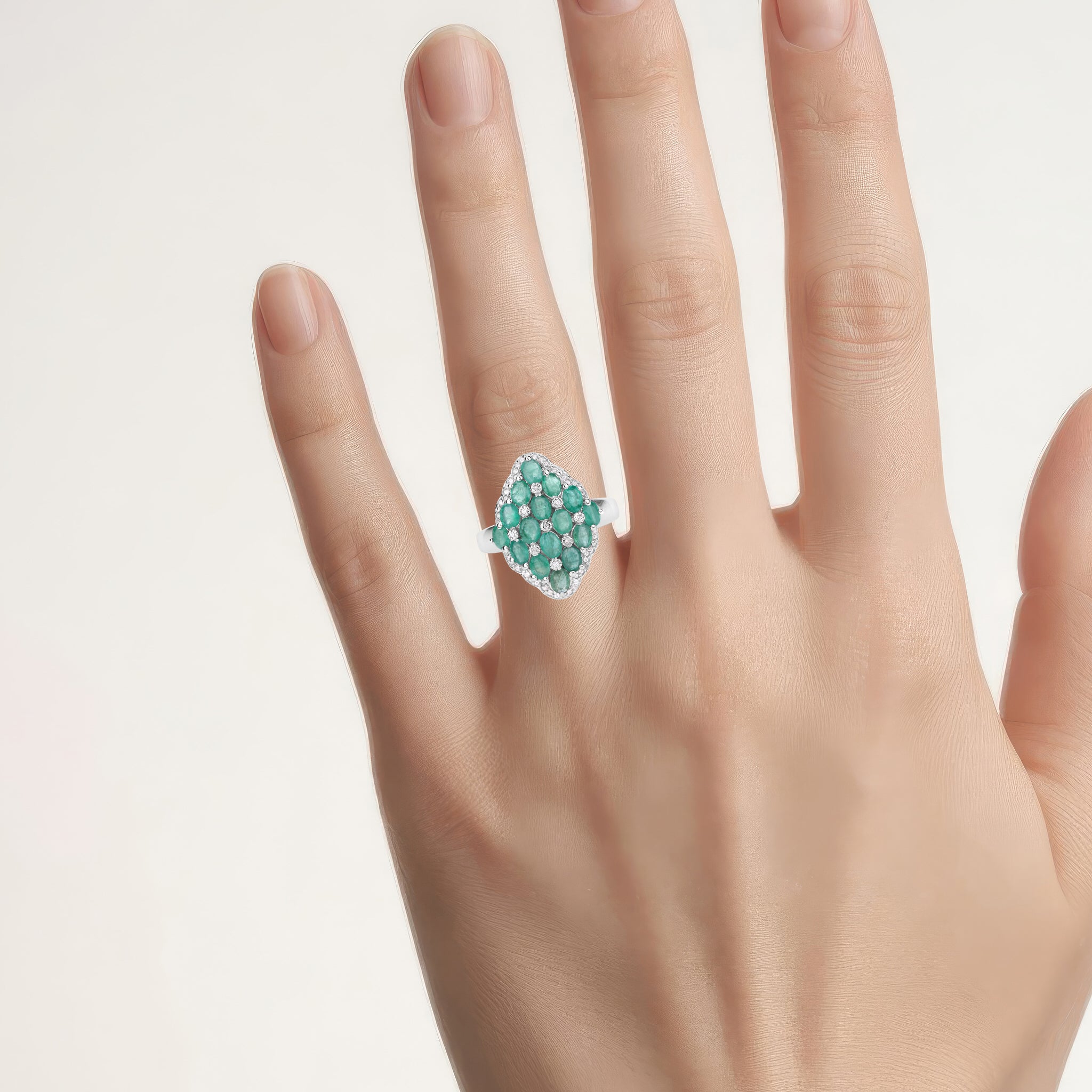 Zambian Emerald Ring With White Zircon 2.64 Carats Sterling Silver