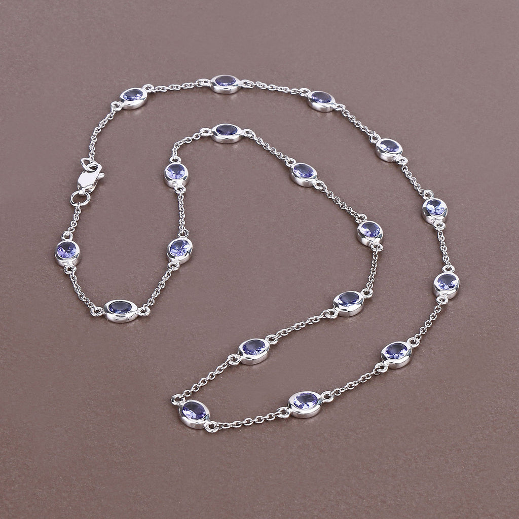 Tanzanite Necklace 5.92 Carats Sterling Silver