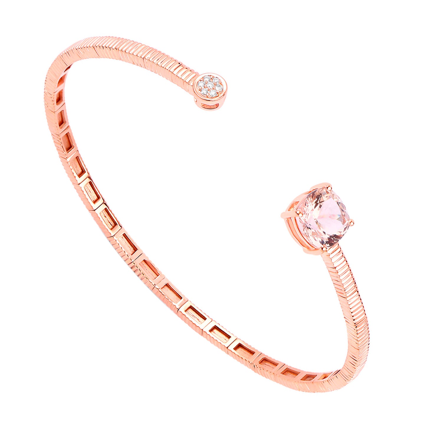 Morganite Bangle Bracelet With Diamonds 2.02 Carats 14K Rose Gold