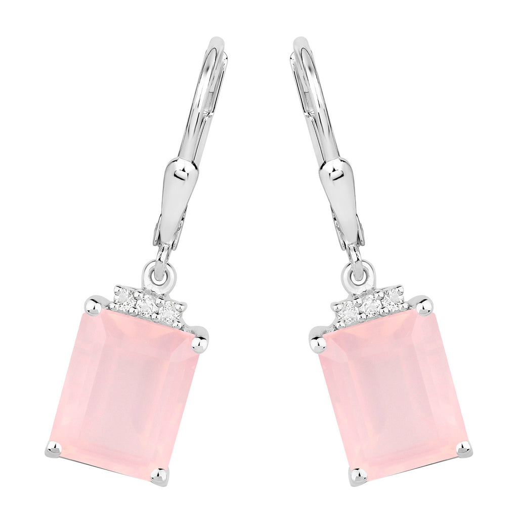 Rose Quartz Earrings With White Topaz 6.2 Carats Sterling Silver