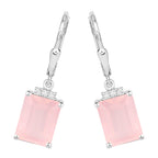 Rose Quartz Earrings With White Topaz 6.2 Carats Sterling Silver