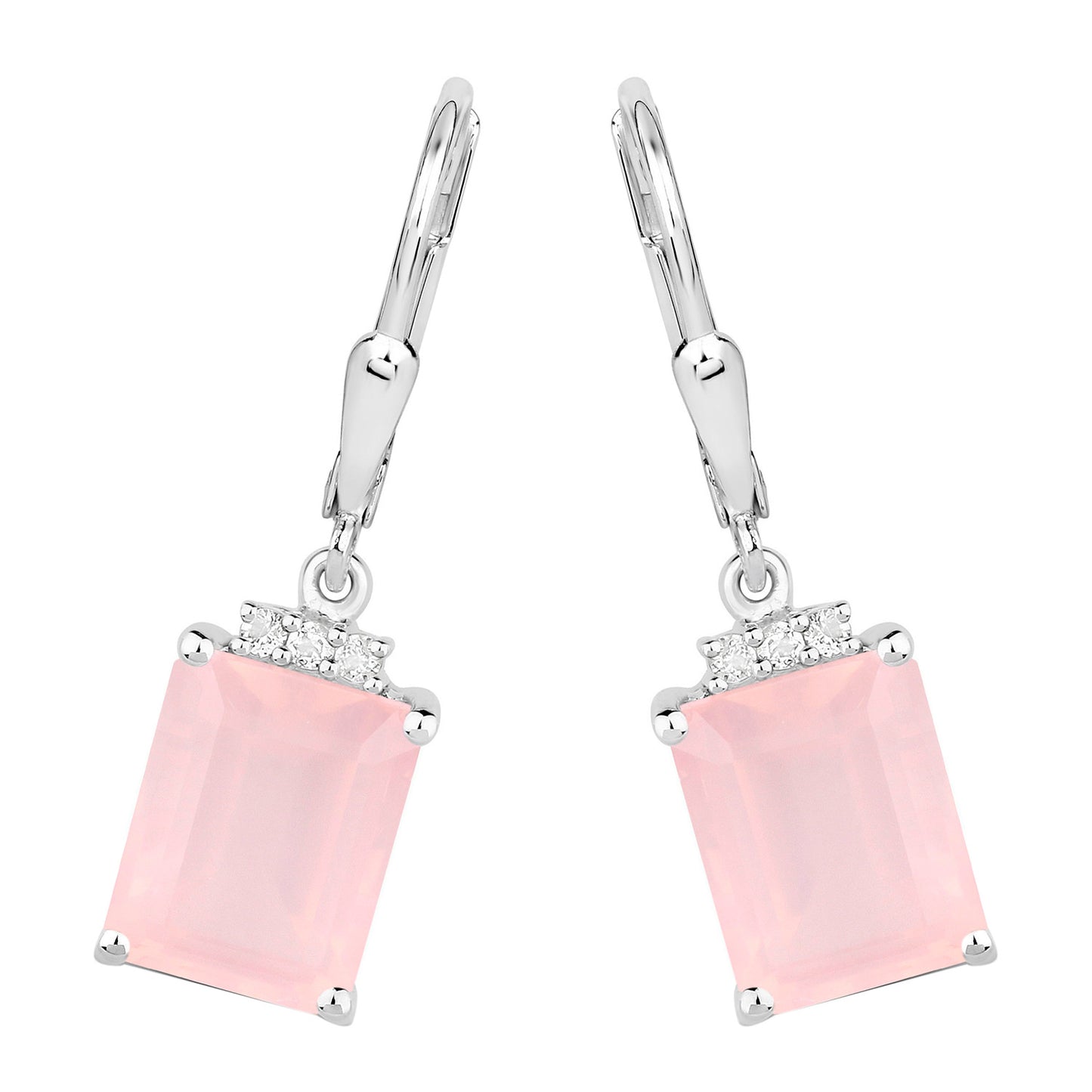 Rose Quartz Earrings With White Topaz 6.2 Carats Sterling Silver
