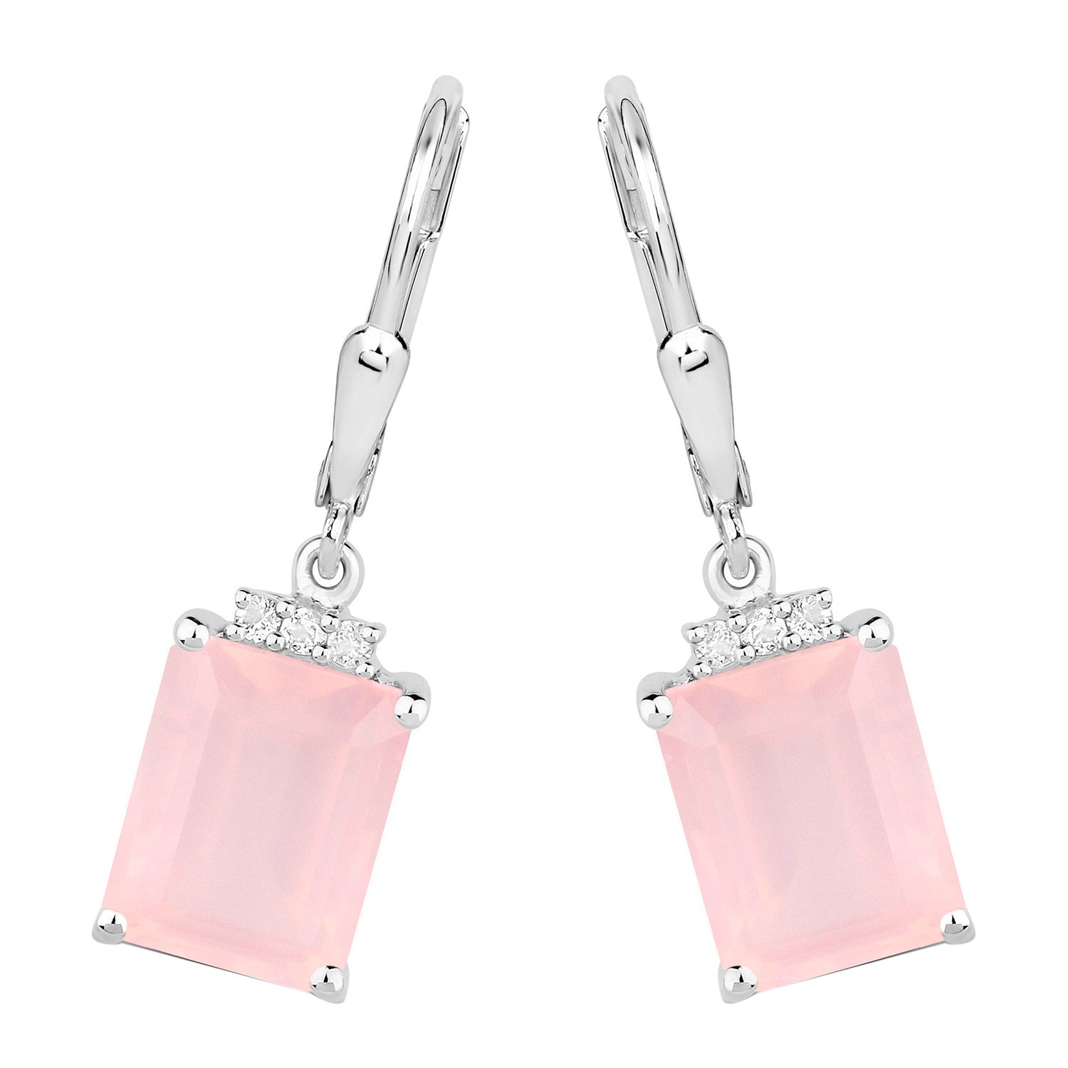 Rose Quartz Earrings With White Topaz 6.2 Carats Sterling Silver