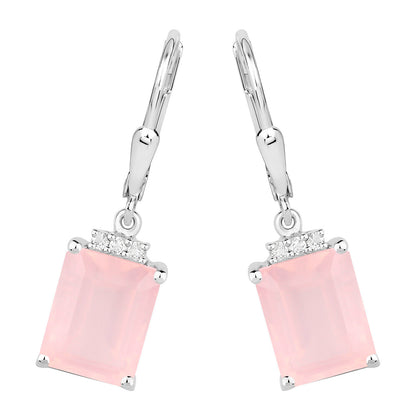 Rose Quartz Earrings With White Topaz 6.2 Carats Sterling Silver