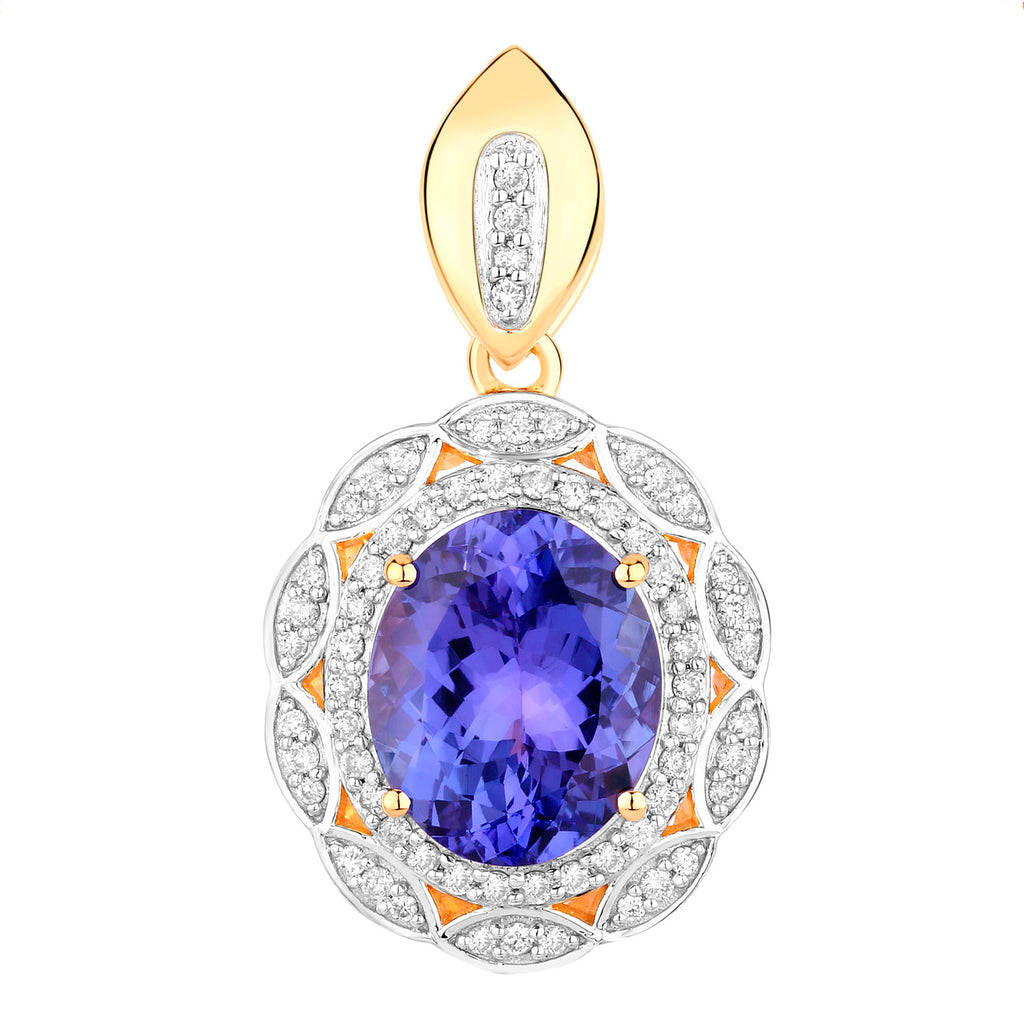 Tanzanite Pendant Necklace Diamonds 4.12 Carats 14K Yellow Gold