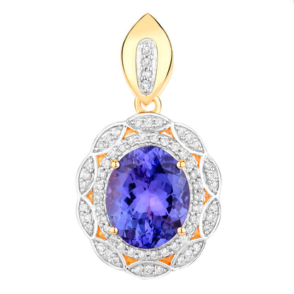 Tanzanite Pendant Necklace Diamonds 4.12 Carats 14K Yellow Gold