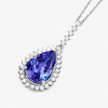 Pear Cut Tanzanite Pendant Diamond Setting 3.04 Carats 14K White Gold